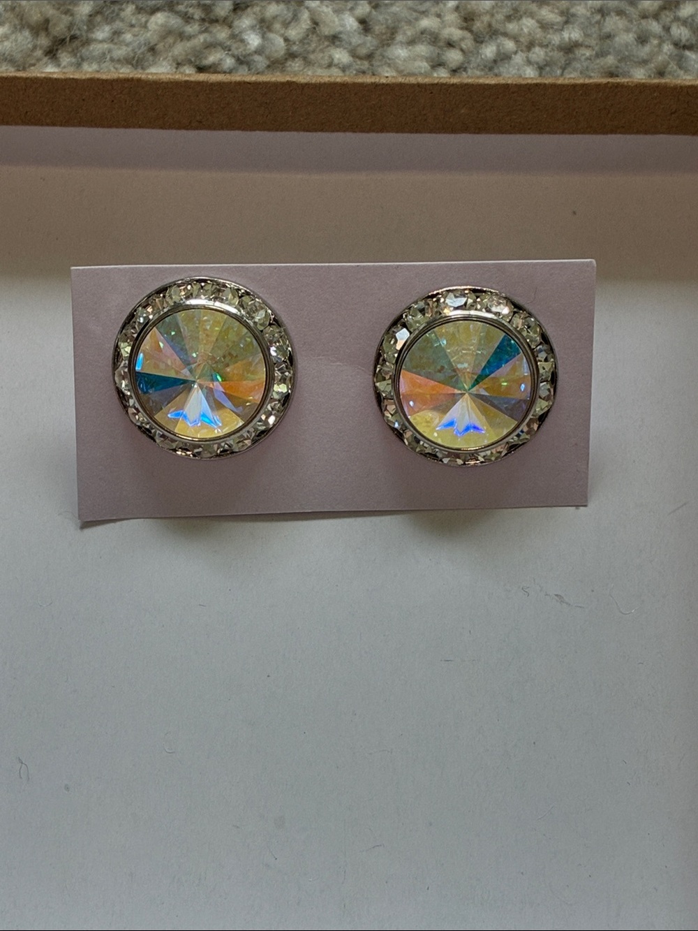 Large Round Iridescent Crystal Stud Earrings
